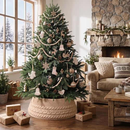 Knitted Christmas Tree Collar - Rustic Cable Knit Tree Skirt for Festive Decor