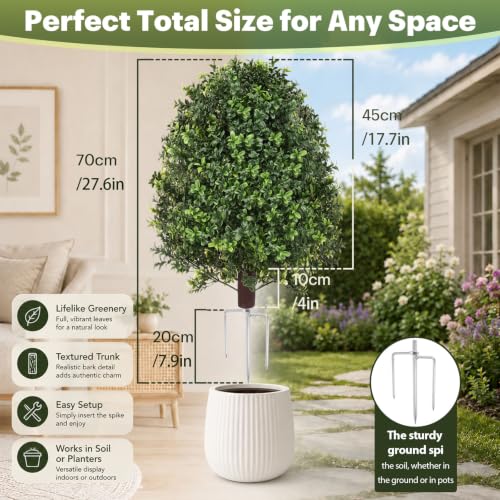 Upgraded 28.5 Inch Faux Boxwoods for Outdoor Planters UV Resistant Topiary Set