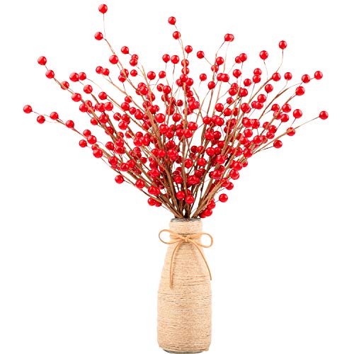 Whaline Christmas Red Berry Twig Stem, 12 Pack Artificial Burgundy