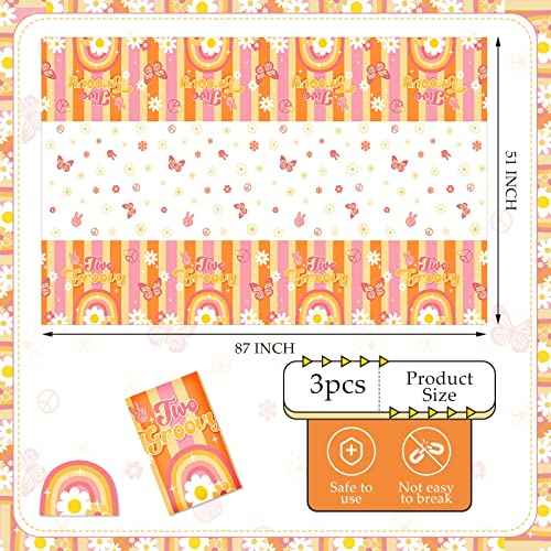 Jecery 3 Pcs Rainbow Plastic Two Groovy Tablecloths Birthday Decorations Groovy Christmas Decorations Retro Hippie Daisy Flower Decor for 60s 70s Retro Boho Themed Girl 2nd Birthday Supplies