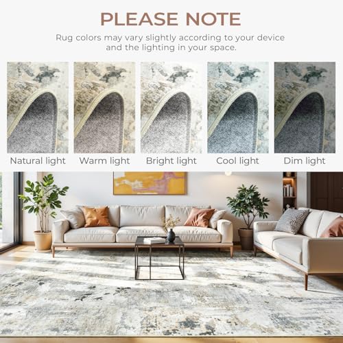 Brown/Grey 8x10 Area Rug for Living Room - Washable Abstract Non-Slip Carpet