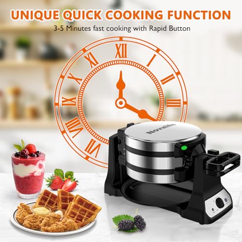 Silver Double Belgian Waffle Maker 1400W Flip Rotating Nonstick Plates