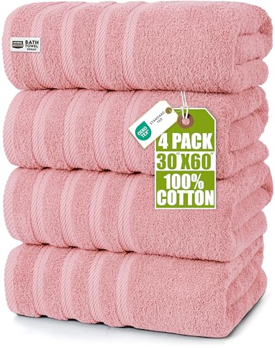 Dusty Pink Bath Towels 4 Pack 30x60 Inches - Premium Cotton XL Set