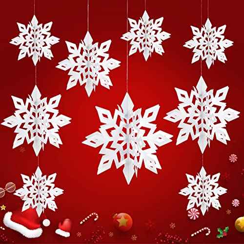 3D Christmas Snowflakes 18PCS Large Ornaments Hanging Decorations, White Paper Snow Flakes Xmas Decor Winter Wonderland Decoration for Christmas Tree Party Holiday Home Indoor Decoration