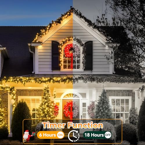 Marchpower Christmas Cluster Lights 600LED 20FT Warm White, 9.8ft Lead, Auto Timer
