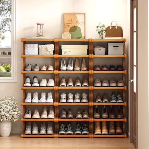 Brown 7-Tier Vertical Shoe Rack - Space-Saving Bamboo Shoe Organizer