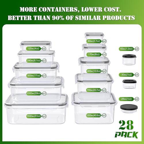 RockBerry 56 pcs Food Storage Containers with Lids Set - Airtight, Leakproof, Reusable Kitchen Organizer