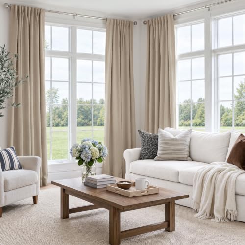 Blackout Linen Look Curtains for Bedroom Pack of 2 - Burl/Oatmeal, 50 x 84 Inches