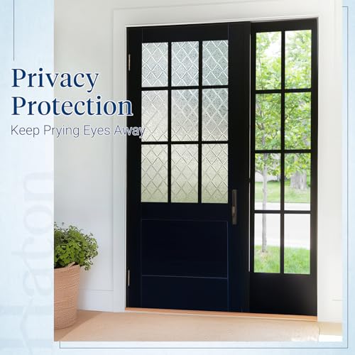 Haton Window Privacy Film Decorative Frosted Lattice 35.4 x 157.4 Inches - Clear Variation