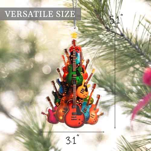 2D Flat Music Ornaments for Christmas Tree, Music Gifts for Men, Women, Techer, Musical Gifts for Musincians, Choir, Producer, Instruments, Piano, Guitar Lover, Singing Trinkets Themed Decor (Guitar)