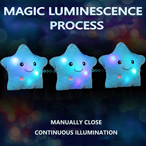 LED Twinkle Star Shaped Plush Pillow, Creative Night Light Glowing Cushions Plush Stuffed Toys Gifts for Kids, Decoration (Blue)