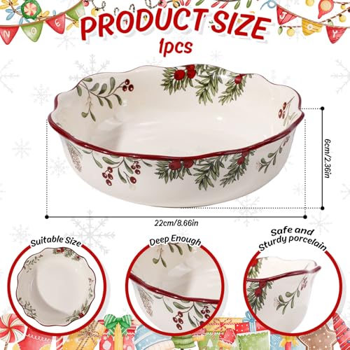 Whaline Christmas Ceramic Bowl Holly Berry Serving Dessert Salad Soup