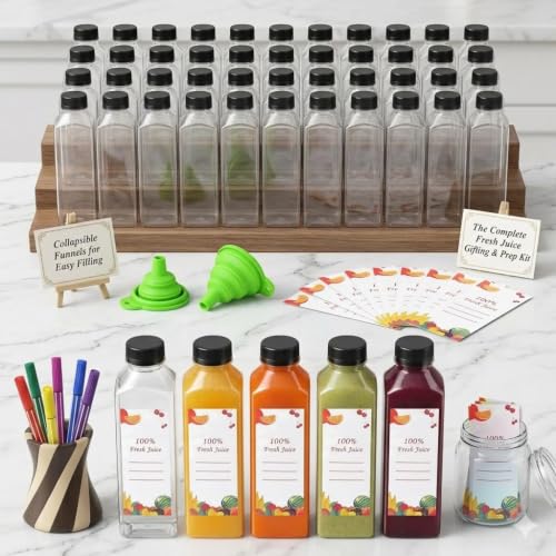 24oz Reusable Juice Bottles Set with Caps Labels Funnel Brush - OBKJJ 80pcs