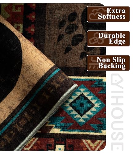 YIHOUSE 5x7 Brown Washable Rustic Cabin Area Rug - Non-Slip, Pet Friendly
