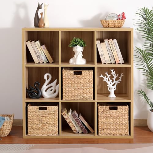 DINGTAI Water Hyacinth Storage Baskets - 12x12x12in Foldable Cubes for Shelves, Set of 3, Wicker Organizers for IKEA Kallax