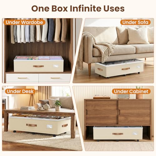 Budding Joy Beige 2-Pack 80L Under Bed Storage Bins with Wheels & Handles