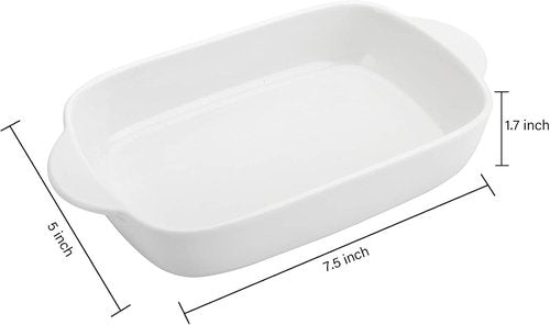 Foraineam Bakeware Set - 4 White Porcelain Baking Dishes | 7.5 x 5 Inch Rectangular Pans for Cooking & Banquets