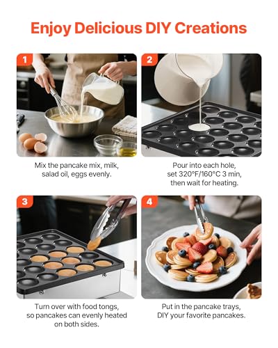 VEVOR 25PCS Mini Pancake Maker with Temp & Time Control, Non-Stick Stainless Steel Dutch Muffin Waffle Baker