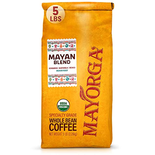 Organic Mayan Blend Coffee 80oz - Medium Roast Whole Bean Arabica, Low Acidity