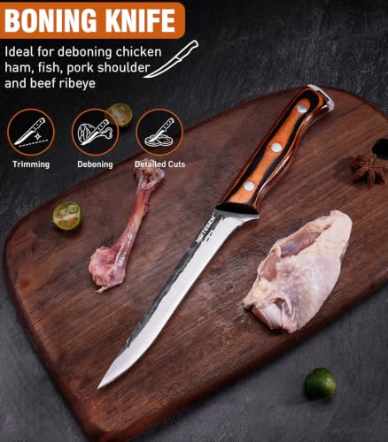 Naitesen 4PCS Hand Forged Butcher Knife Set with Heavy Duty Meat Cleaver and Slicing Knives