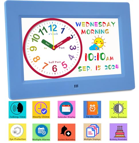 Kids Digital Teaching Clock with Talking Time & Reminders - Blue, Variation of Kids-Blue
