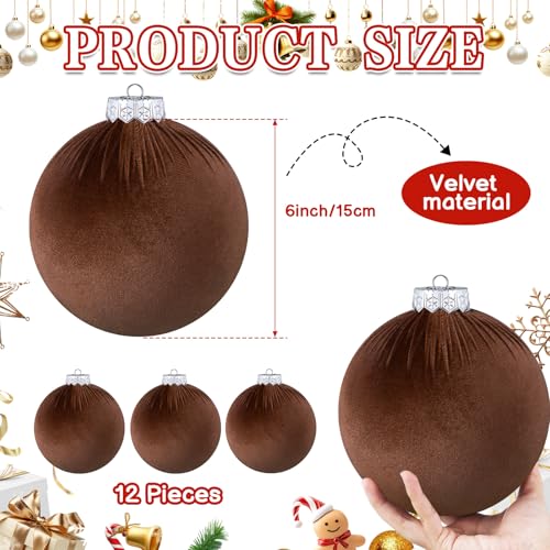 Rotatingpals 12 Pcs Jumbo Brown Velvet Christmas Ornaments 6 Inch Flocked - Holiday Decoration
