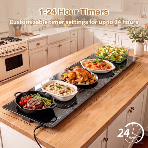 Black 5-in-1 Electric Food Warming Tray Buffet System 41x15 Inch with 10 Temp & 24H Timer
