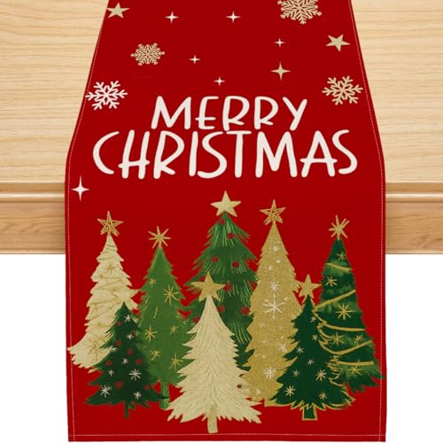 Siilues Christmas Tree Table Runner 13'' x 72'' Snowflakes & Trees Holiday Decor