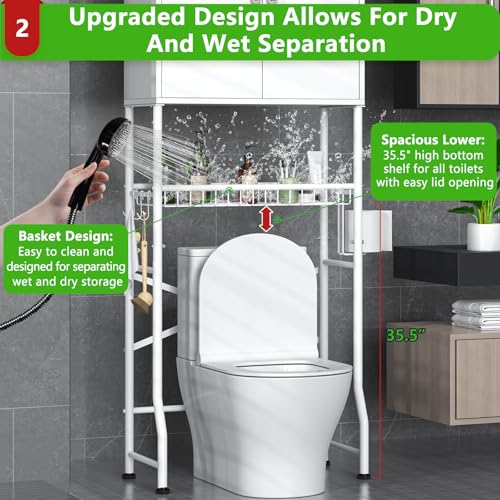 White Over-The-Toilet Bathroom Storage Cabinet with Privacy Doors
