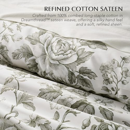 EverGrace Cotton Sateen Duvet Cover Set King Olive Green with Pillow Shams - No Comforter