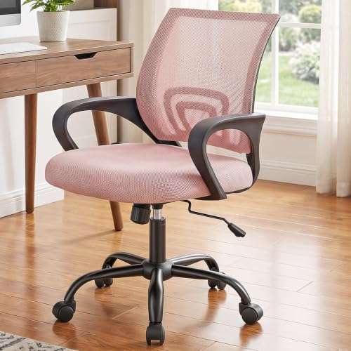 Pink Ergonomic Office Chair with Lumbar Support - Adjustable, Breathable Mesh