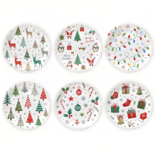 YIPTYBEU 48 Pack Christmas Paper Plates 7 Inch Assorted Holiday Designs - Christmas