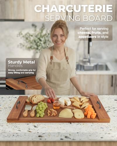 Warm Acacia Wood Noodle Board Stove Cover with Handles - Universal Fit