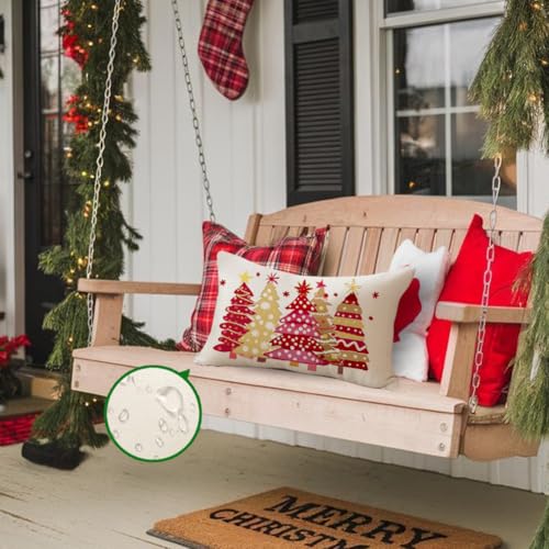 ARGOOGF Red Trees Waterproof Christmas Outdoor Pillow Cover 12x20 Inch Lumbar Cushion for Sofa & Garden Decor