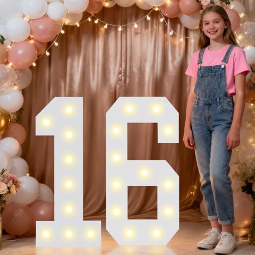 Light Up Numbers 16 - 2.4FT Marquee Birthday Party Decorations for Her & Him