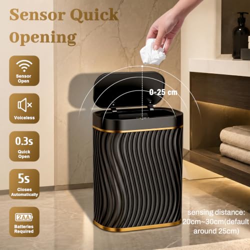 5 Gallon Automatic Touchless Bathroom Trash Can - Black Gold, IPX5 Water-Resistant
