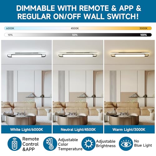 ORANOOR B-Long-Ring Modern LED Ceiling Light 39in Flush Mount with Remote