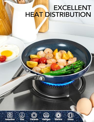 Michelangelo 14-Inch Nonstick Ceramic Frying Pan with Lid, Blue