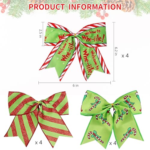 Christmas Bows Set 12 Pcs 6.2in Red Green Holiday Tree Decorations