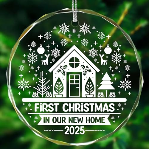 First Christmas in Our New Home 2026 Glass Ornament - 3in Circular House Design | Ornaments by Design (Variation: Christmas Home 2025)