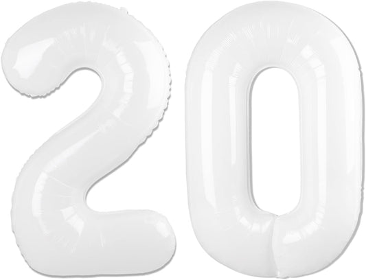 Number 20 Balloon by [Brand Name] - 40-Inch White Birthday Decoration for 20th Party Supplies