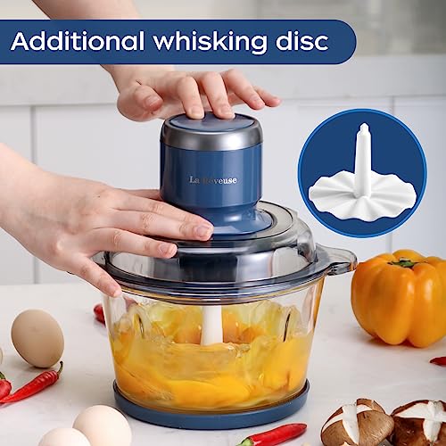 La Reveuse 7-Cup Electric Food Processor with Glass Bowl, Blue - Versatile 300W Kitchen Chopper & Blender