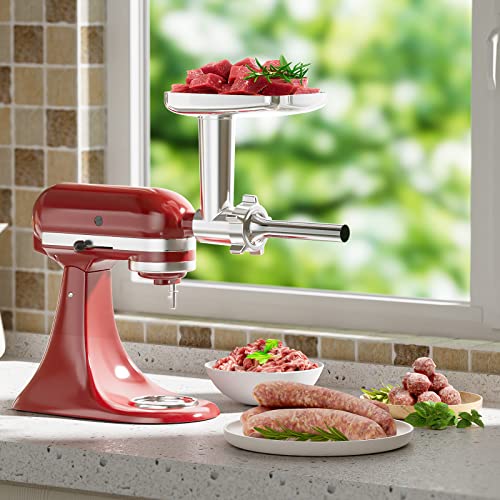 HOZODO Meat Grinder Attachment for KitchenAid Stand Mixer - Silver & Grey