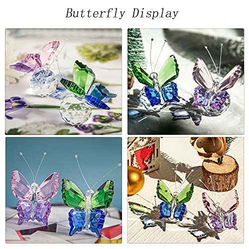 H&D HYALINE & DORA 2pcs Handmade K9 Crystal Flying Butterfly with Ball Base Glass Animal Figurines Cute Craft Wedding Gifts for Guests Home Decoration Accessories