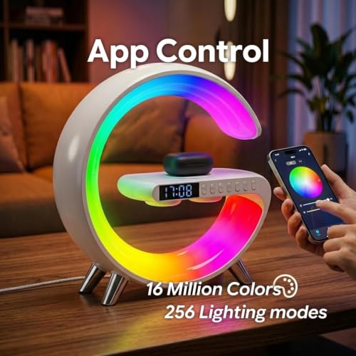 White 5-in-1 LED Table Lamp with Wireless Charging & Bluetooth Speaker