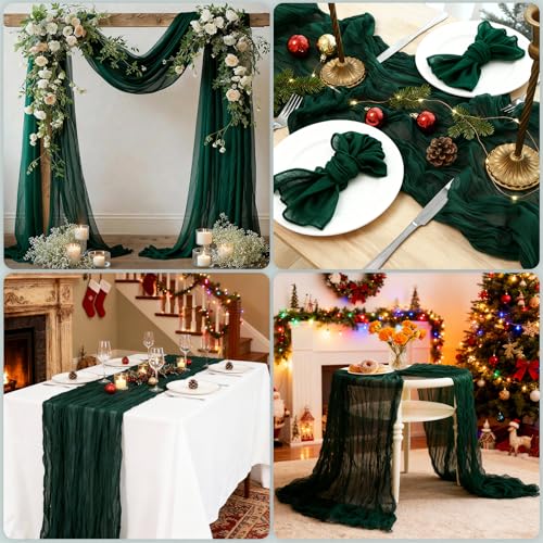 Emerald Green Cheesecloth Table Runner 3 Pack 35 x 120 in - Christmas Holiday Decor (Ztzfacai)