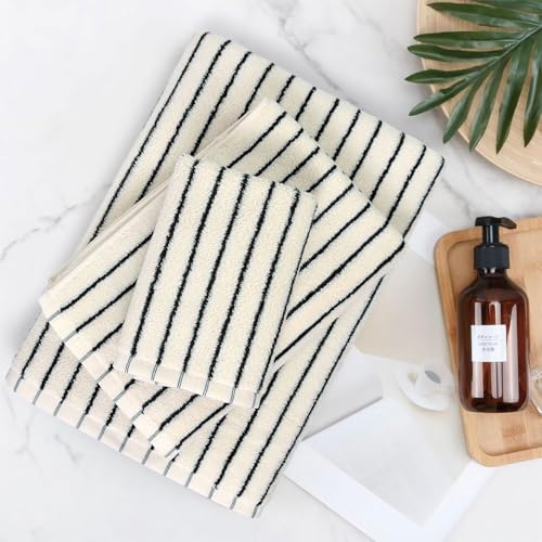 Jacquotha Black and Ivory 8-Piece Cotton Towel Set - Soft Absorbent Bathroom Towels