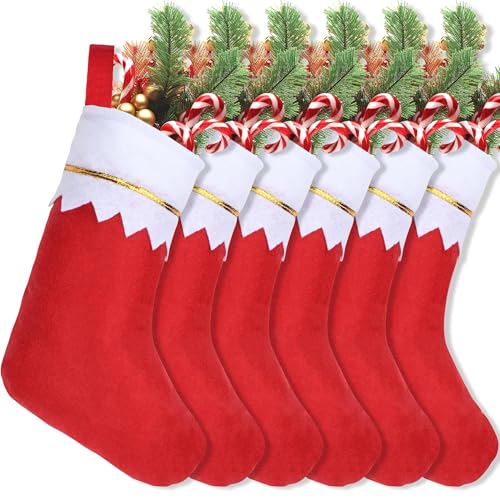 Amazing Time 16Pcs Red Christmas Stockings with White Cuff & Gold Trim - Holiday Decor