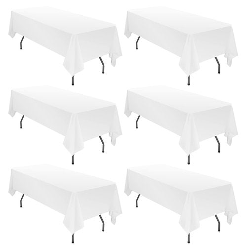 6 Pack Tablecloth 60 x 126 inch Polyester Table Cloth for 8 Foot Rectangle Tables,Stain and Wrinkle Resistant Washable Fabric Table Covers Polyester White Table Clothes for Wedding,Party,Banquet