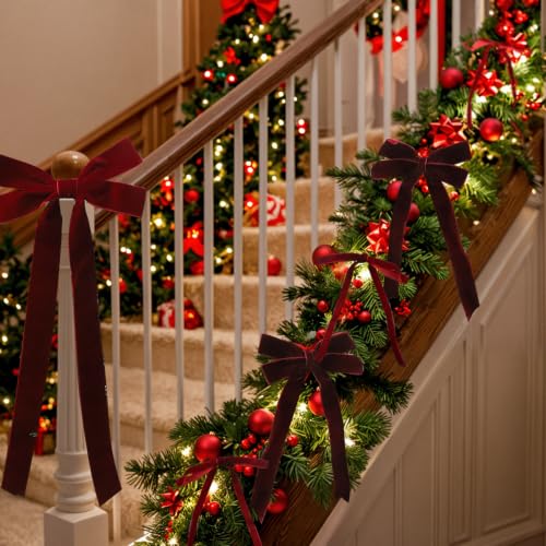 Fangoo 36Pcs Burgundy Red Velvet Ribbon Bows for Christmas Tree